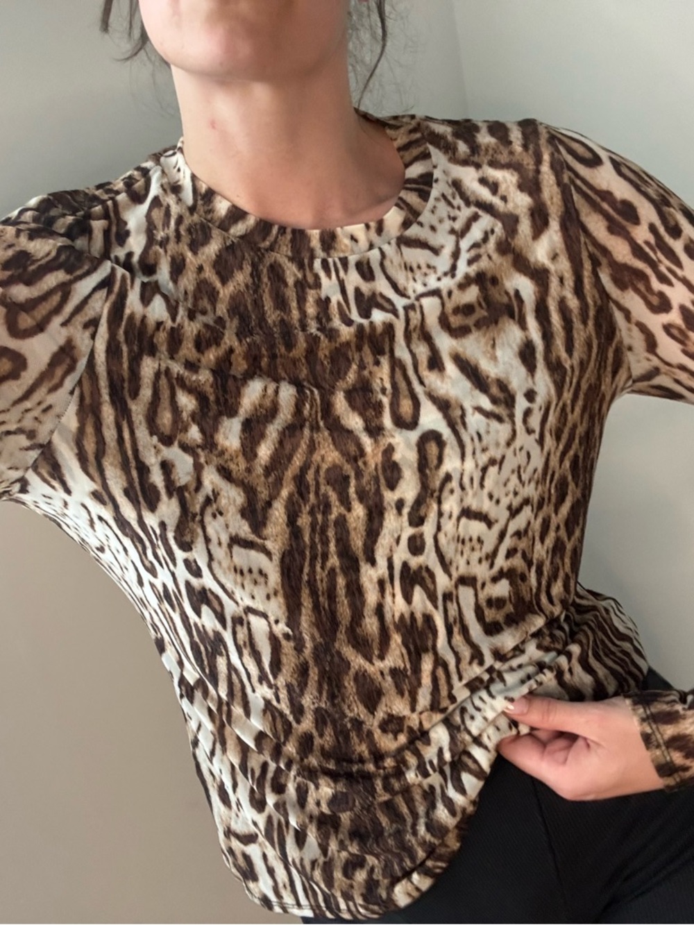 INC vintage mesh lined Women’s Animal Print Long-Sleeve Top
